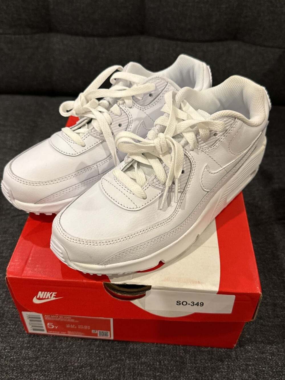 5Y / 6.5W - Nike Air Max 90 (GS) Triple White Metallic Silver HF6358-102